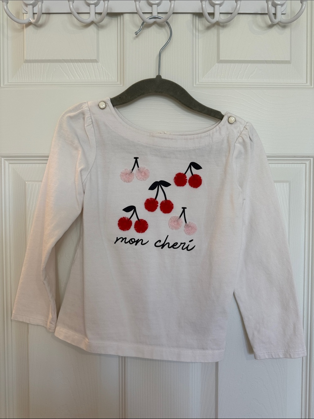 Janie & Jack Kids 'Mon Cheri' Cherry Graphic Long-Sleeve Top - White